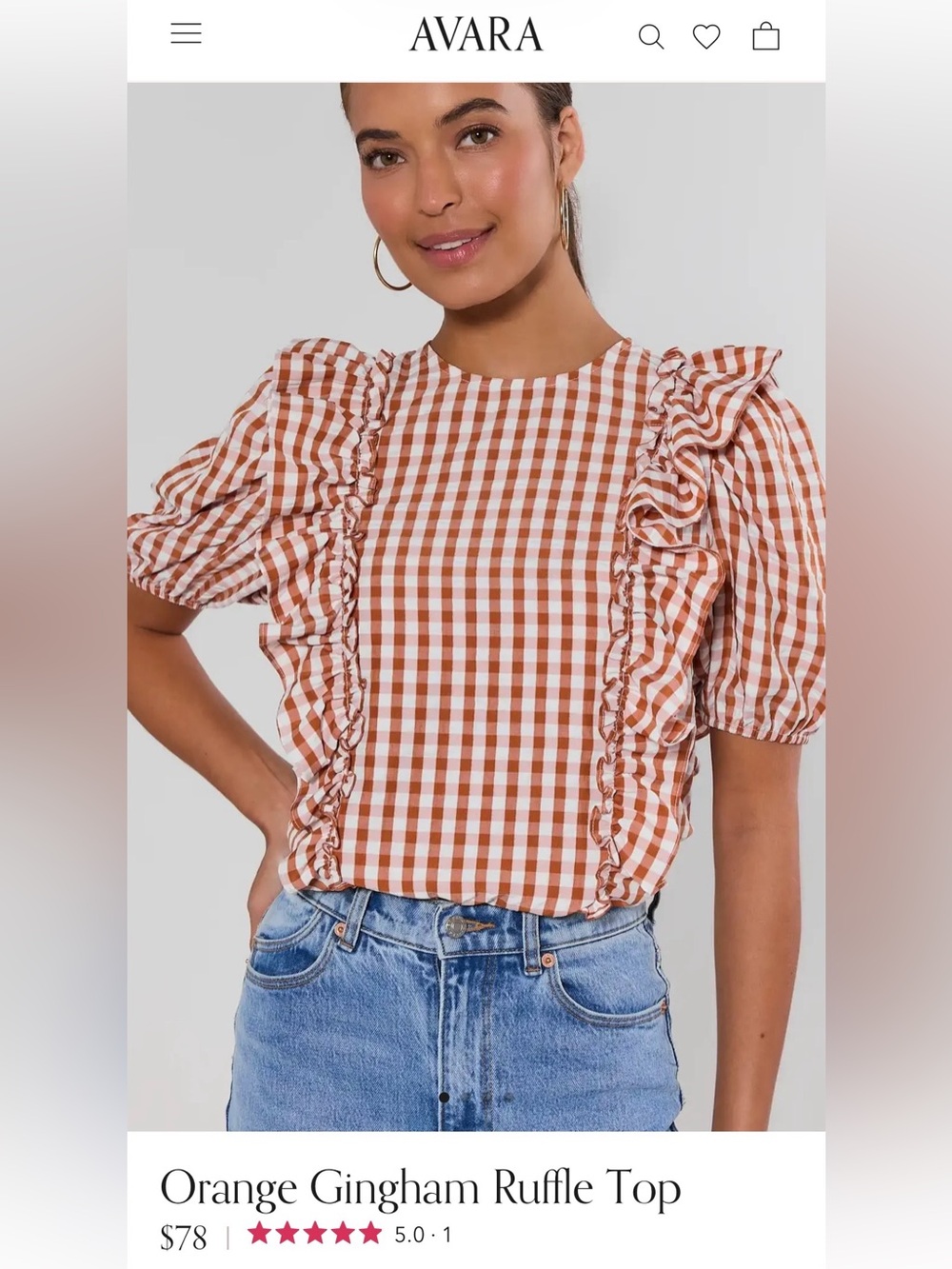 Avara Gingham Ruffle Puff Sleeve Top - Picture 11 of 11